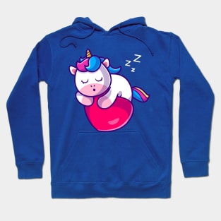 Cute Unicorn Sleeping On Heart Love Cartoon Hoodie